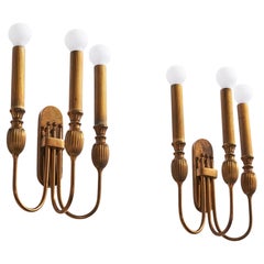 Italian Designer, Wall Lights, Brass, Italy, 1940s