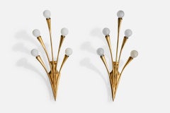 Italian Designer, Wall Lights, Brass, Italy, 1950s