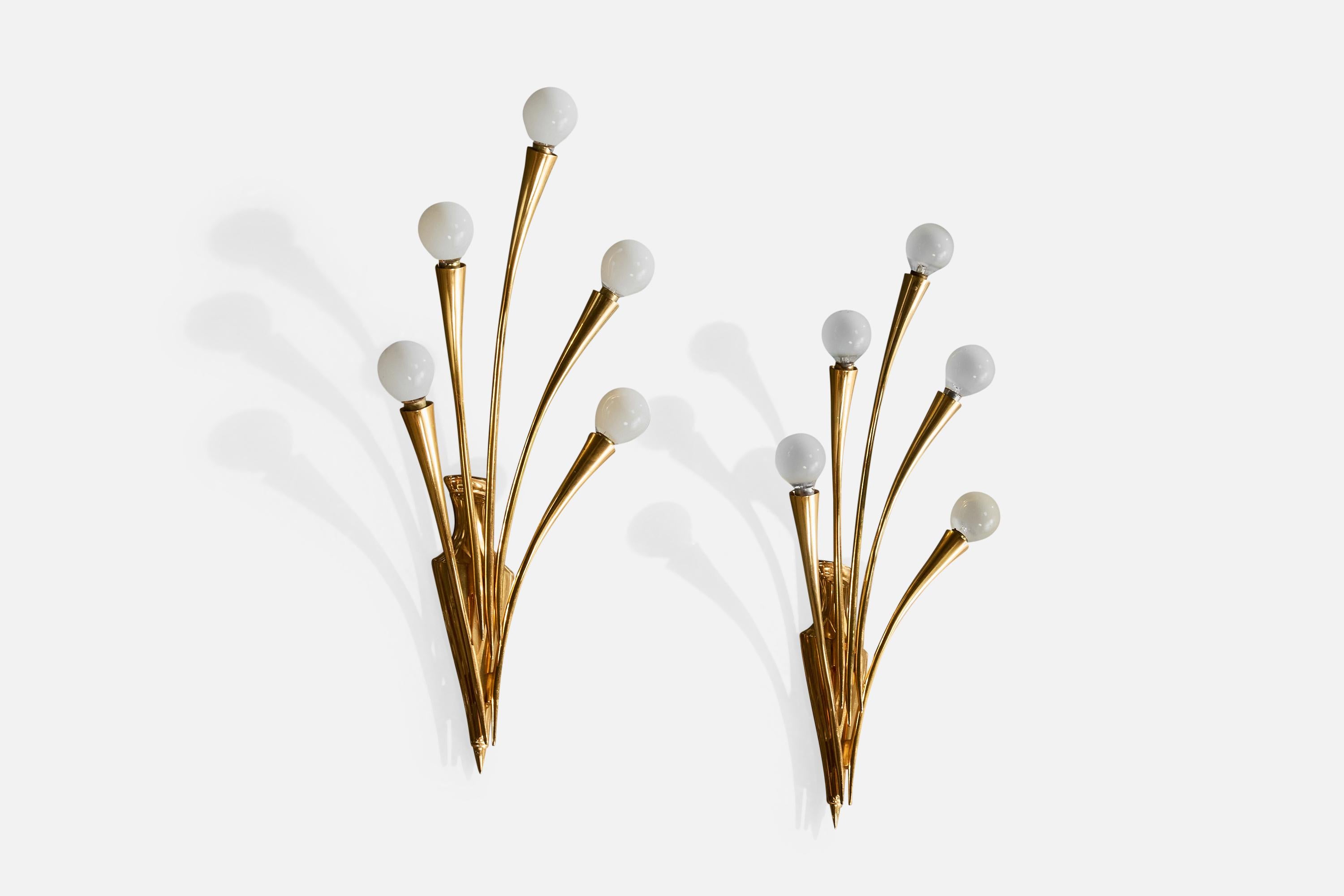 Italienischer Designer, Wandleuchten, Messing, Italien, 1950er Jahre (Moderne der Mitte des Jahrhunderts) im Angebot