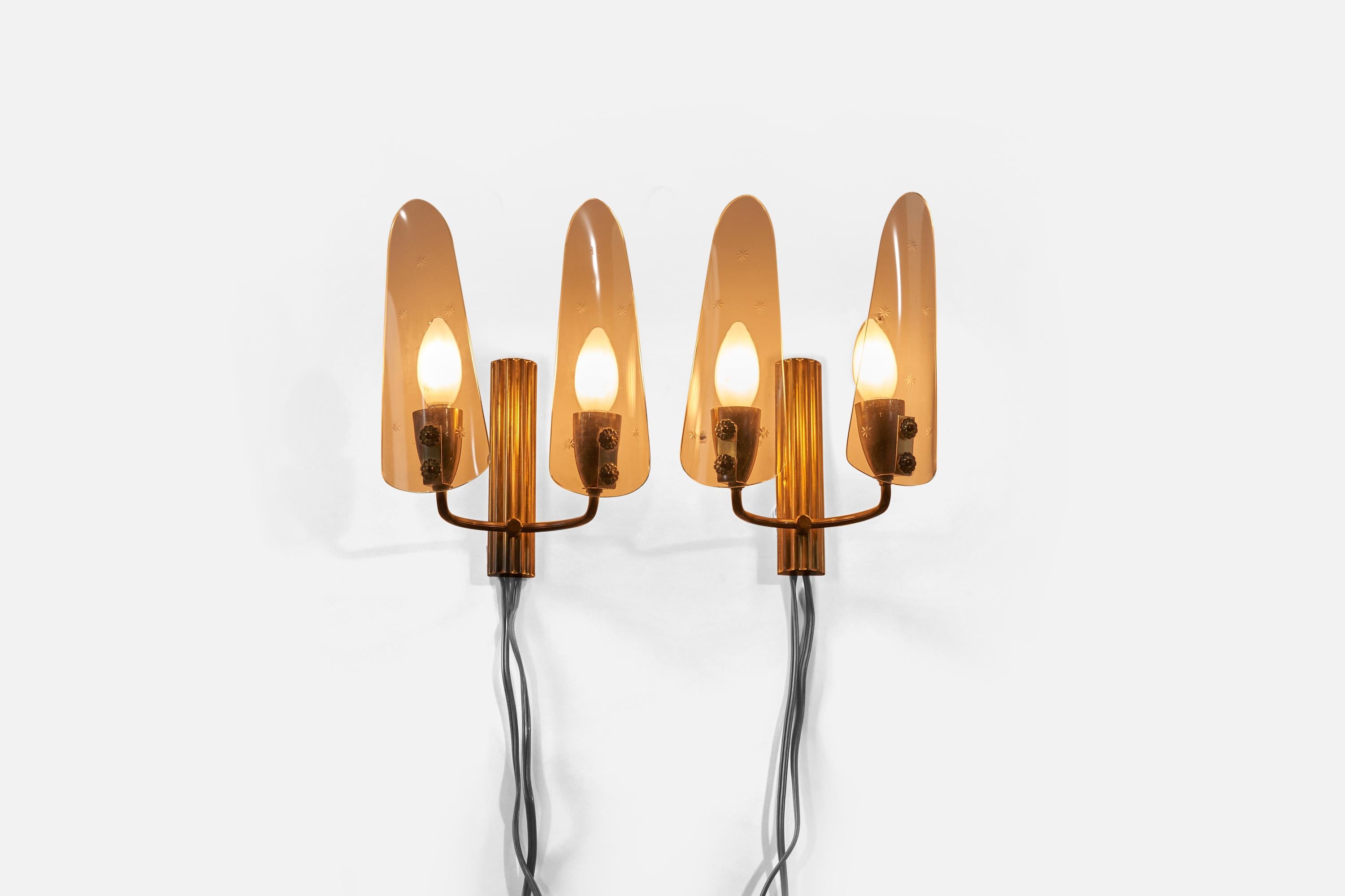 Mid-20th Century Italian Designer, Wall Lights, Brass, Italy, 1950s For Sale