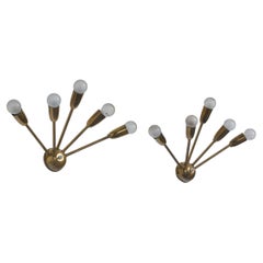 Italian Designer, Wall Lights, Brass, Italy, 1950s