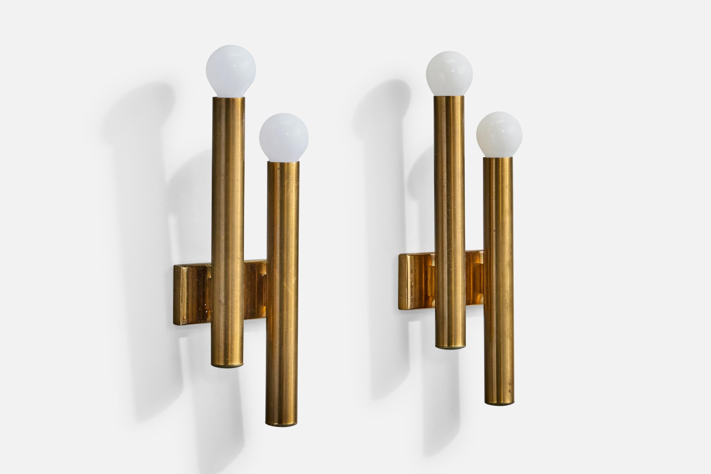 Mid-Century Modern Italian Designer, Wall Lights, Brass, Italy, 1960s For Sale