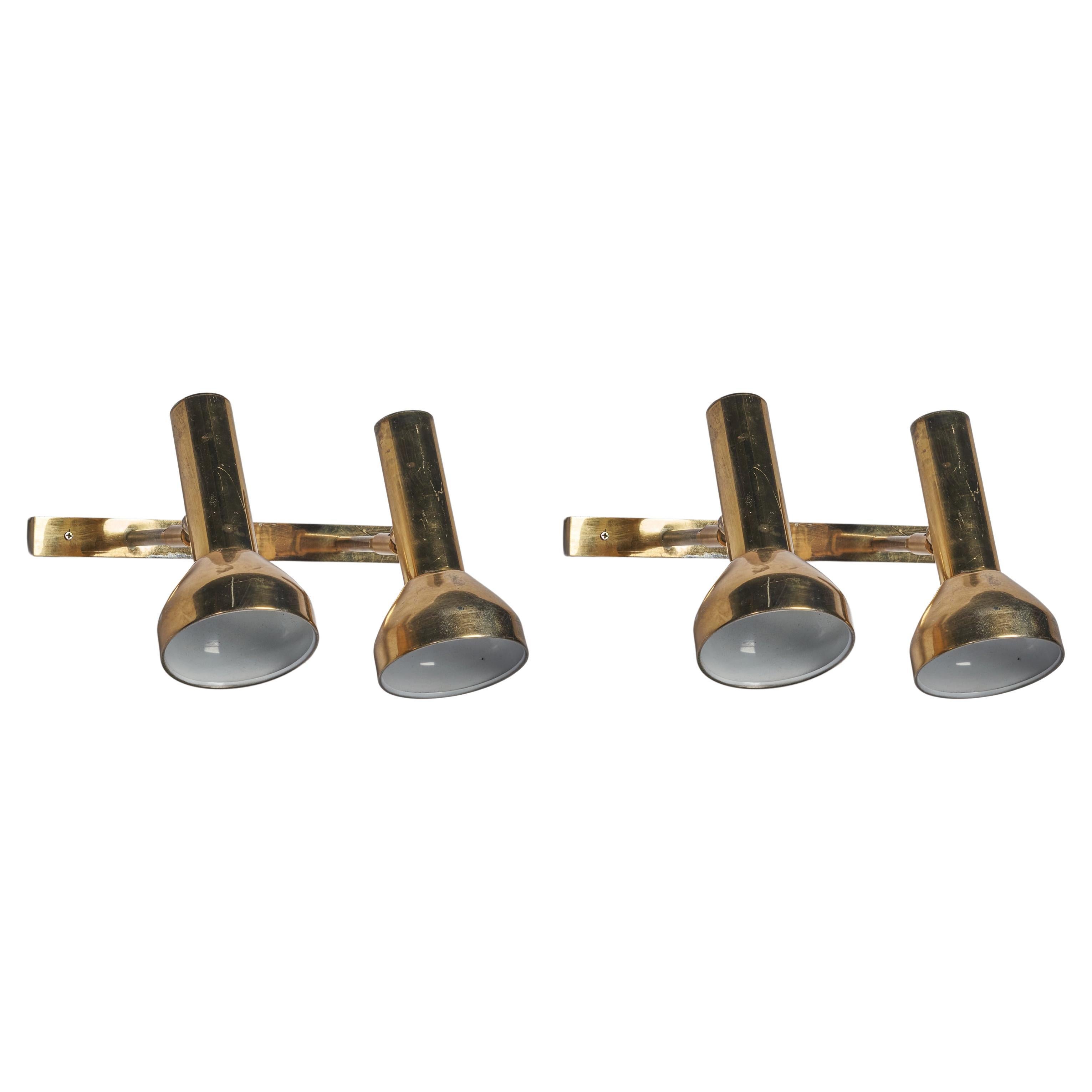 Italian Designer, Wall Lights, Brass, Italy, 1960s For Sale