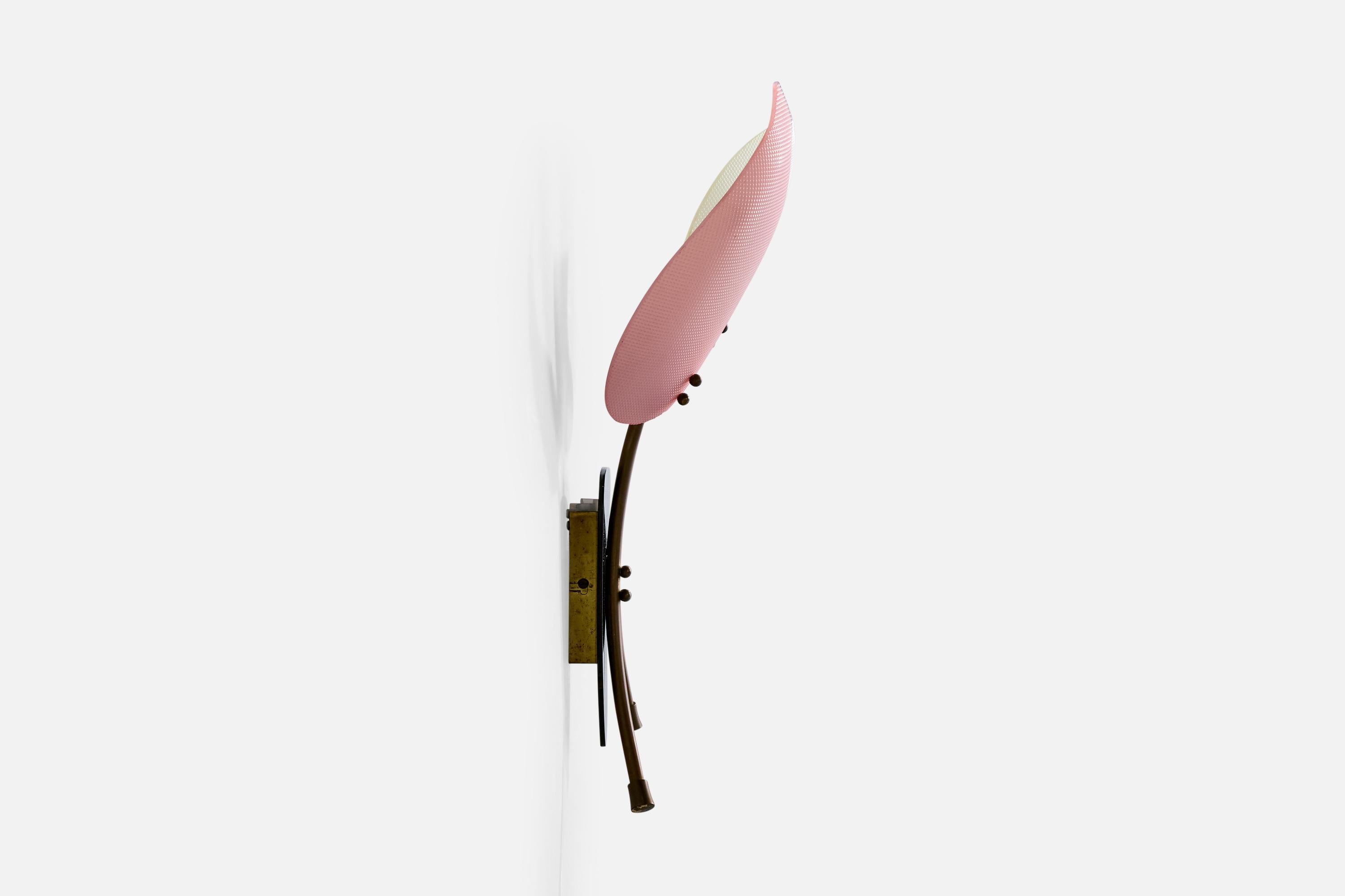 Mid-20th Century Italian Designer, Wall Lights, Brass, Metal, Acrylic, Italy, 1950s For Sale