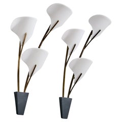Italian Designer, Wall Lights, Brass, Metal, Acrylic, Italy, 1960s