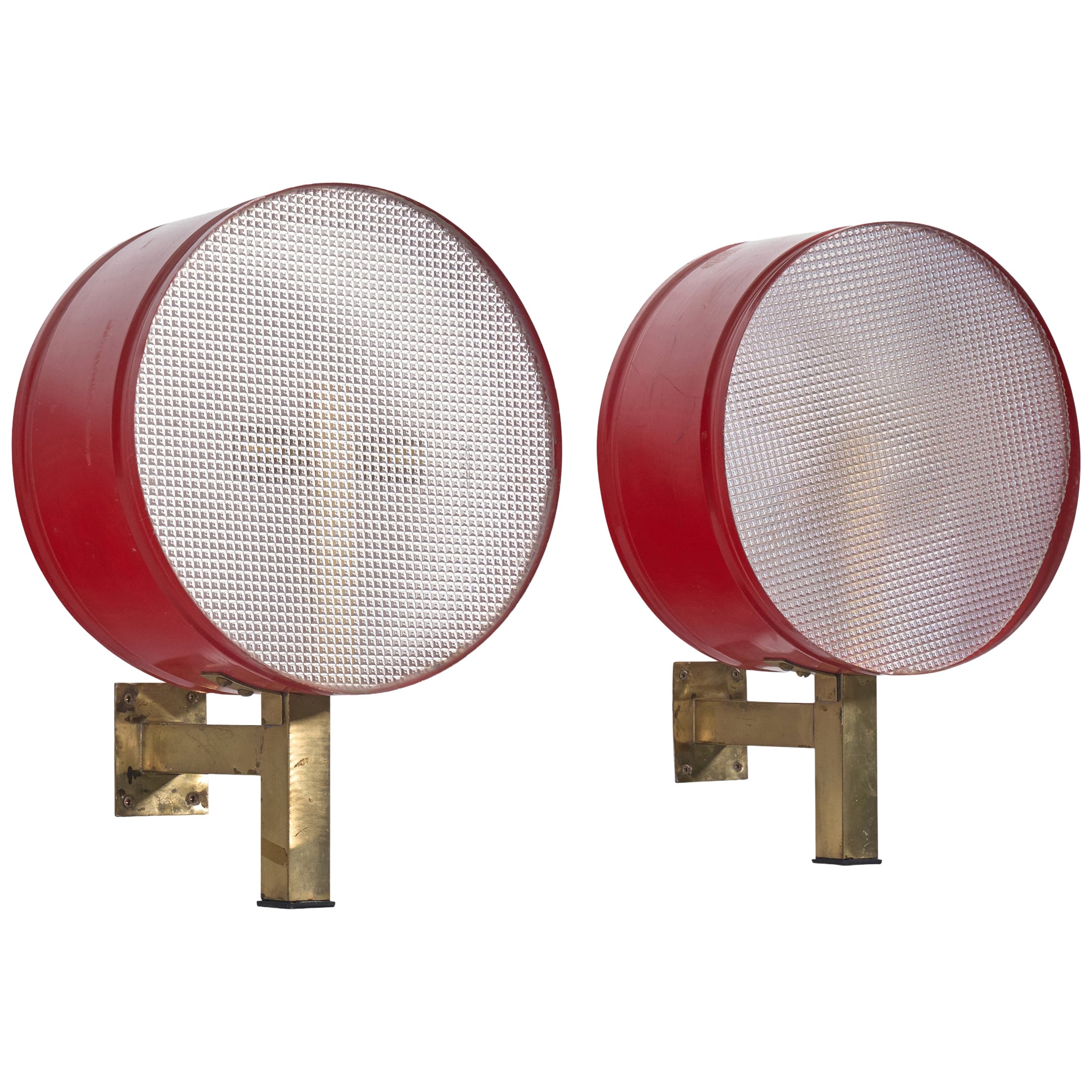 Italian Designer, Wall Lights, Brass, Metal, Acrylic, Italy, 1970s