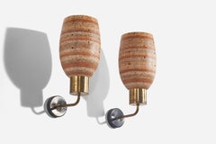 Italian Designer, Wall Lights, Brass, Metal, Ceramic, Italy, 1950s
