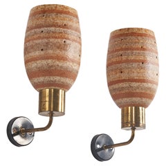 Italian Designer, Wall Lights, Brass, Metal, Ceramic, Italy, 1950s