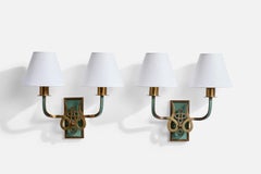 Italian Designer, Wall Lights, Brass, Metal, Fabric, Italy, 1930s