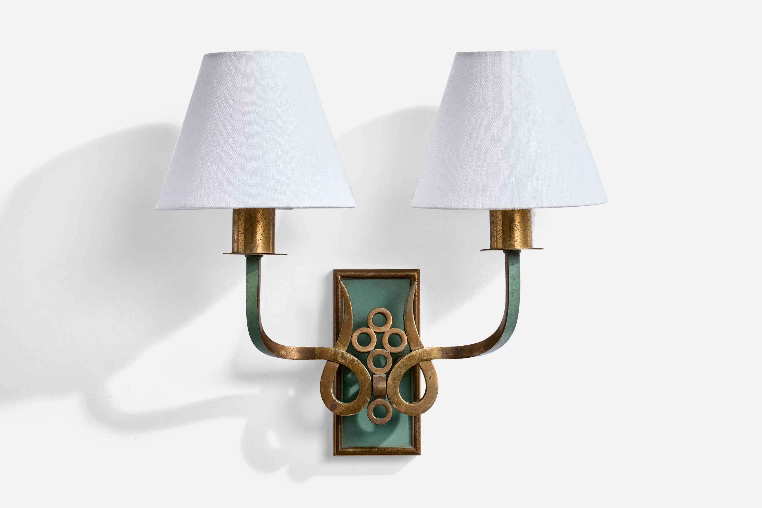 Milieu du XXe siècle Design/One, Lights, laiton, métal, tissu, Italie, années 1930 en vente