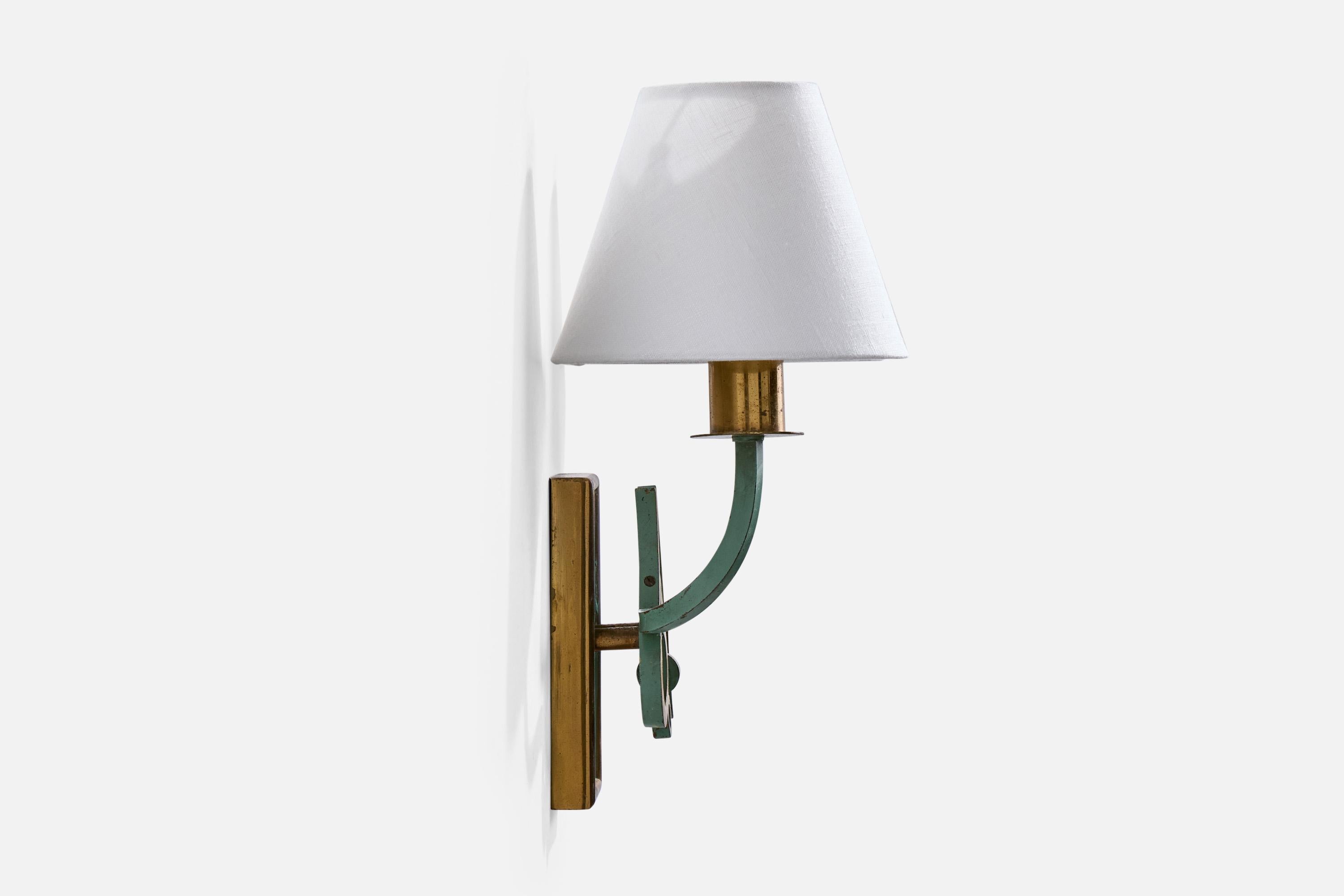 Italian Designer, Wall Lights, Brass, Metal, Fabric, Italy, 1930s For Sale 1