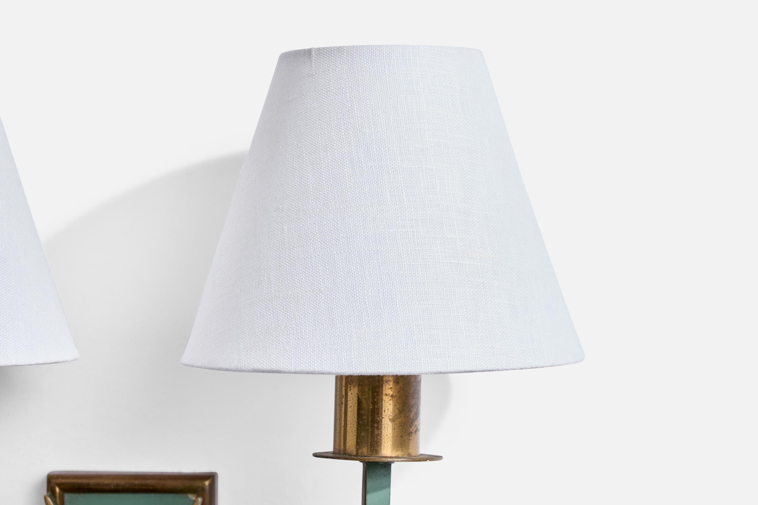 Italian Designer, Wall Lights, Brass, Metal, Fabric, Italy, 1930s For Sale 4