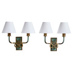 Italian Designer, Wall Lights, Brass, Metal, Fabric, Italy, 1930s
