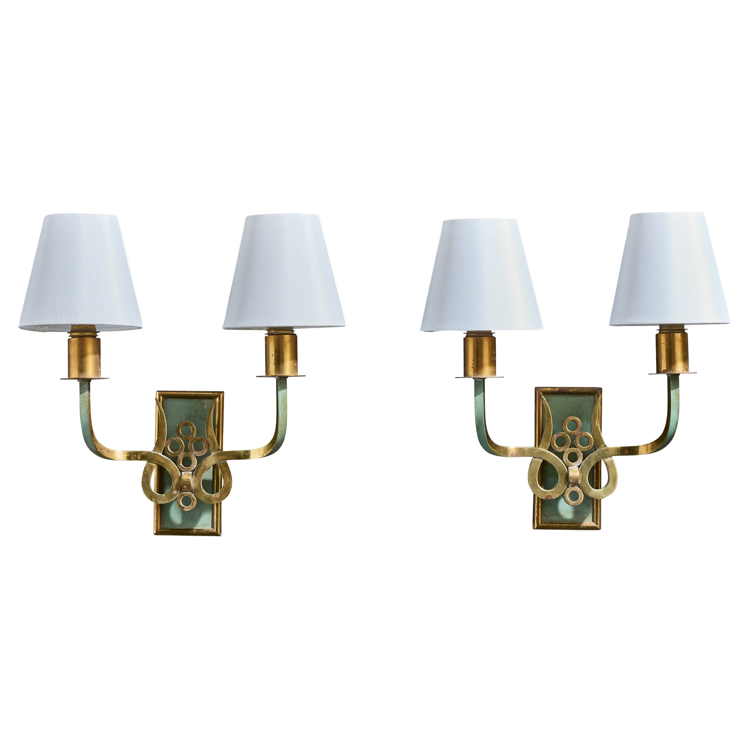 Designer italiano, Luci da parete, Ottone, Metallo, Fabrice, Italia, anni 1930