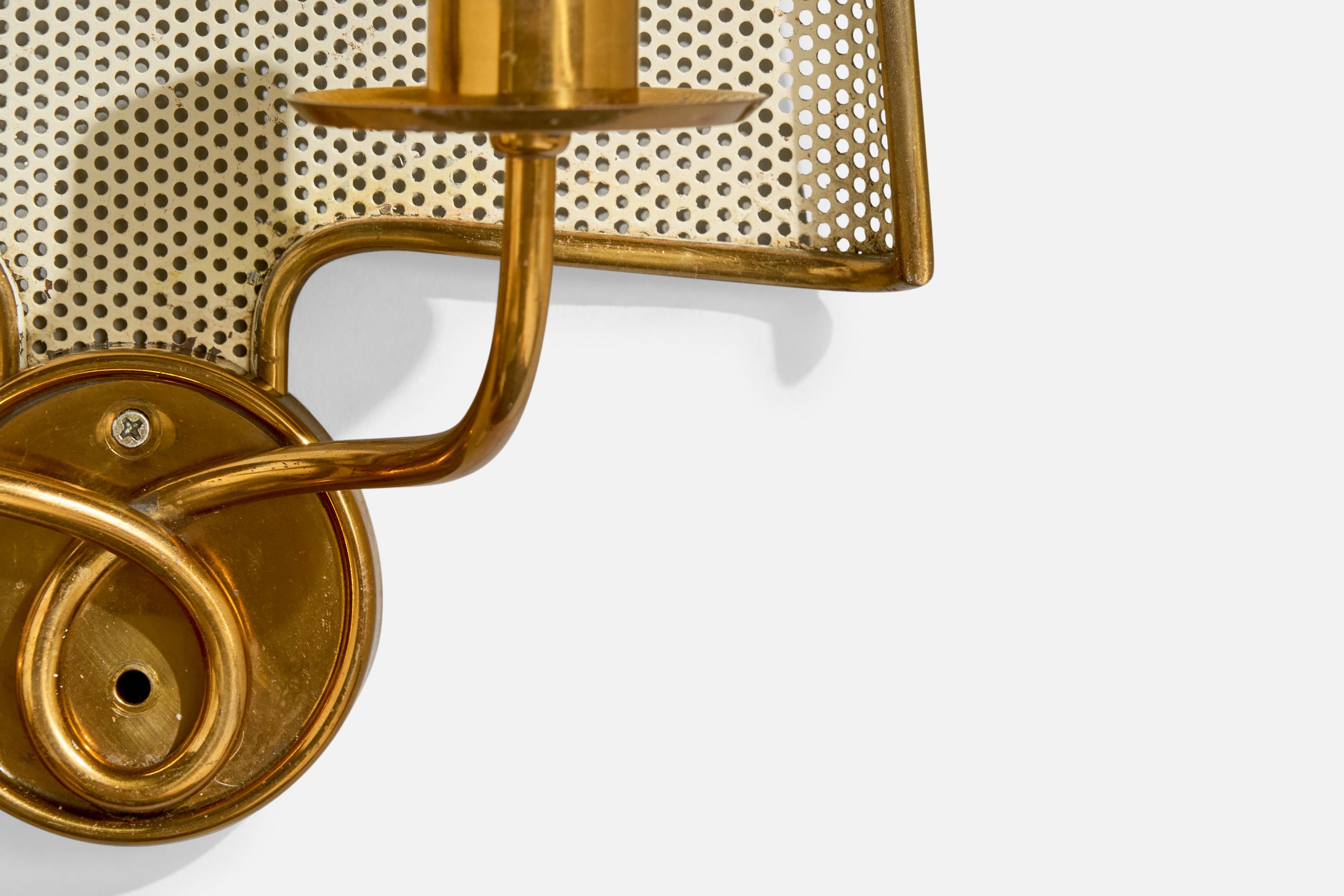 Italian Designer, Wall Lights, Brass, Metal, Fabric, Italy, 1950s For Sale 5