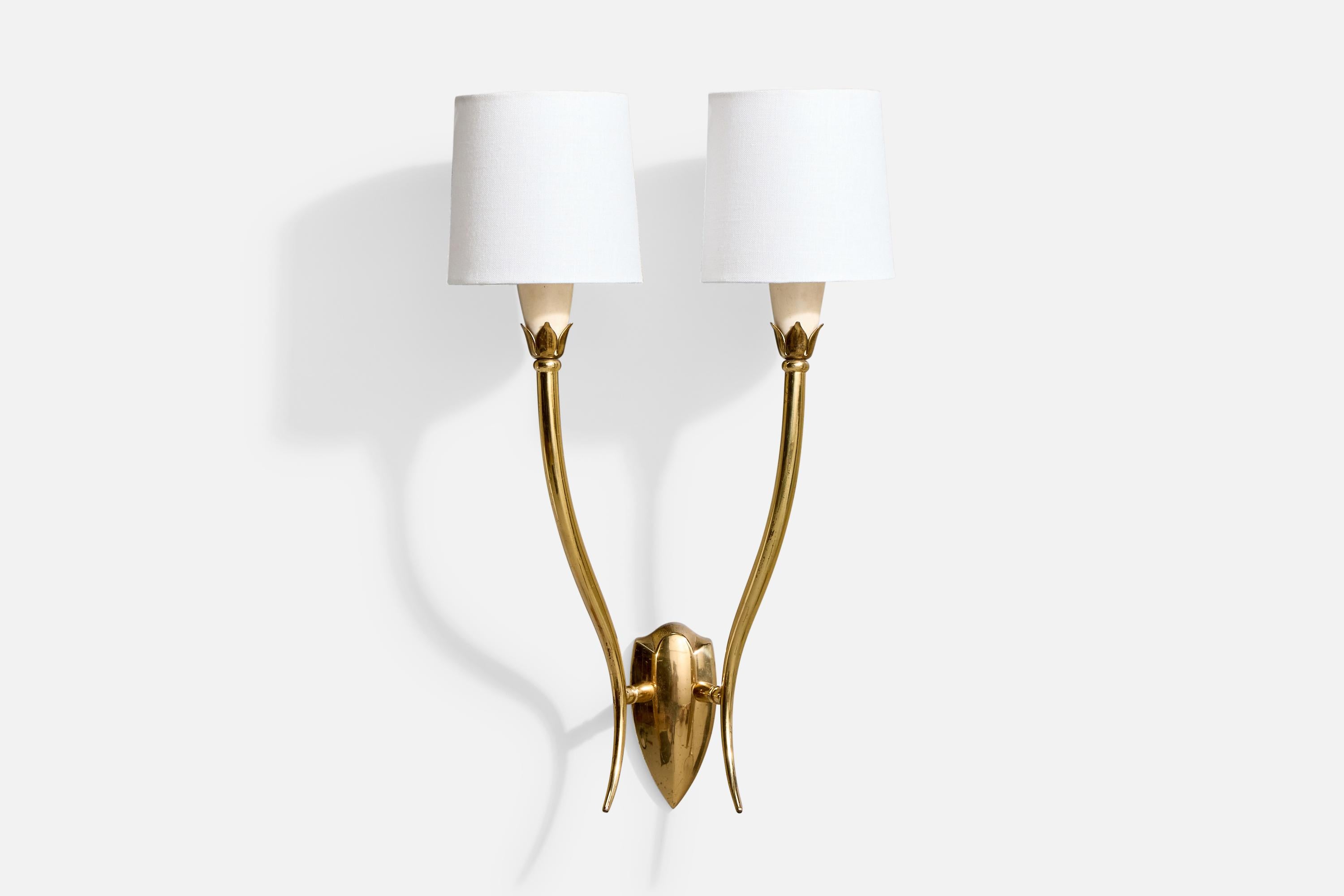 Italiano Italian Designer, Wall Lights, Brass, Metal, Fabric, Italy, 1950s in vendita
