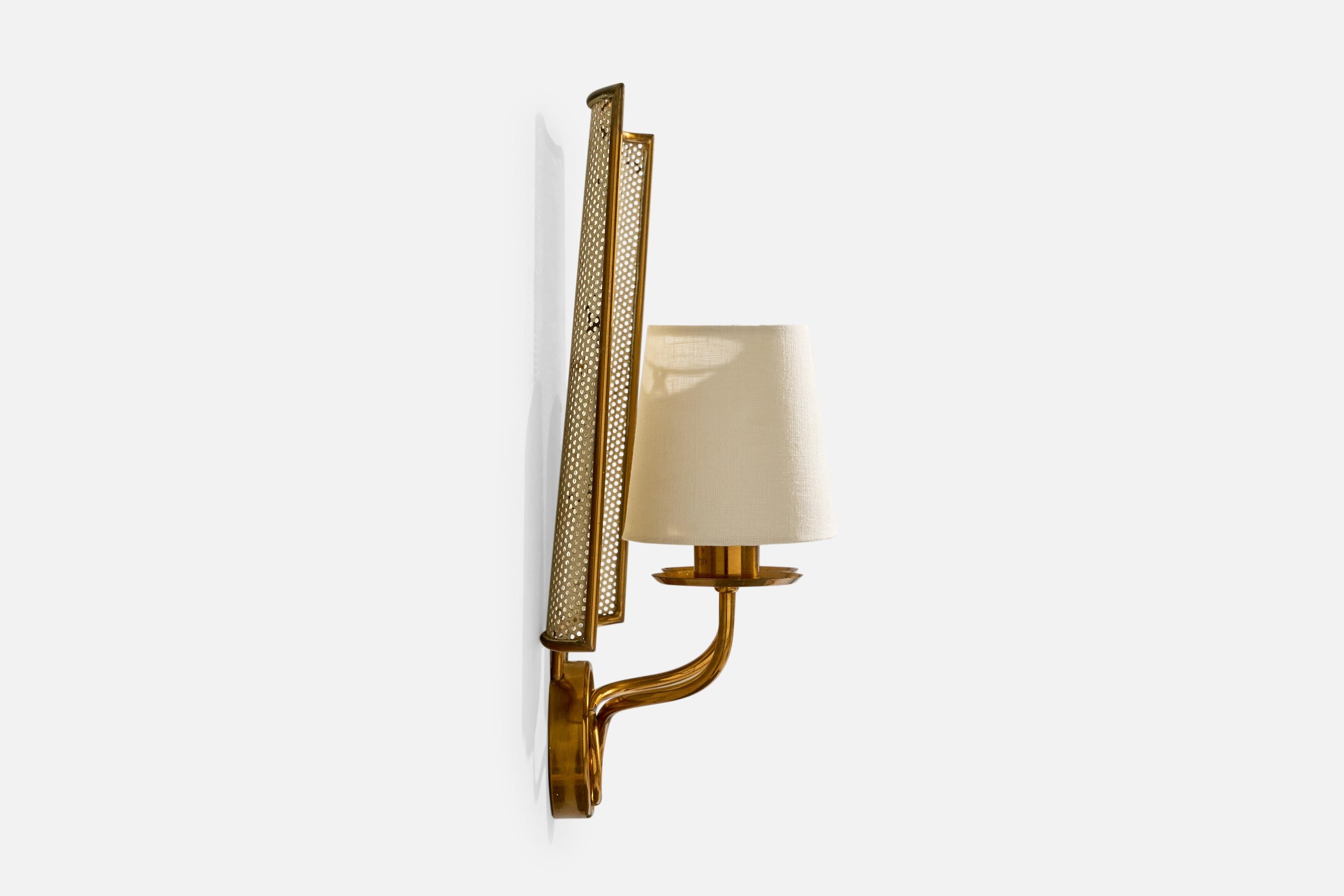 Mid-20th Century Italian Designer, Wall Lights, Brass, Metal, Fabric, Italy, 1950s For Sale