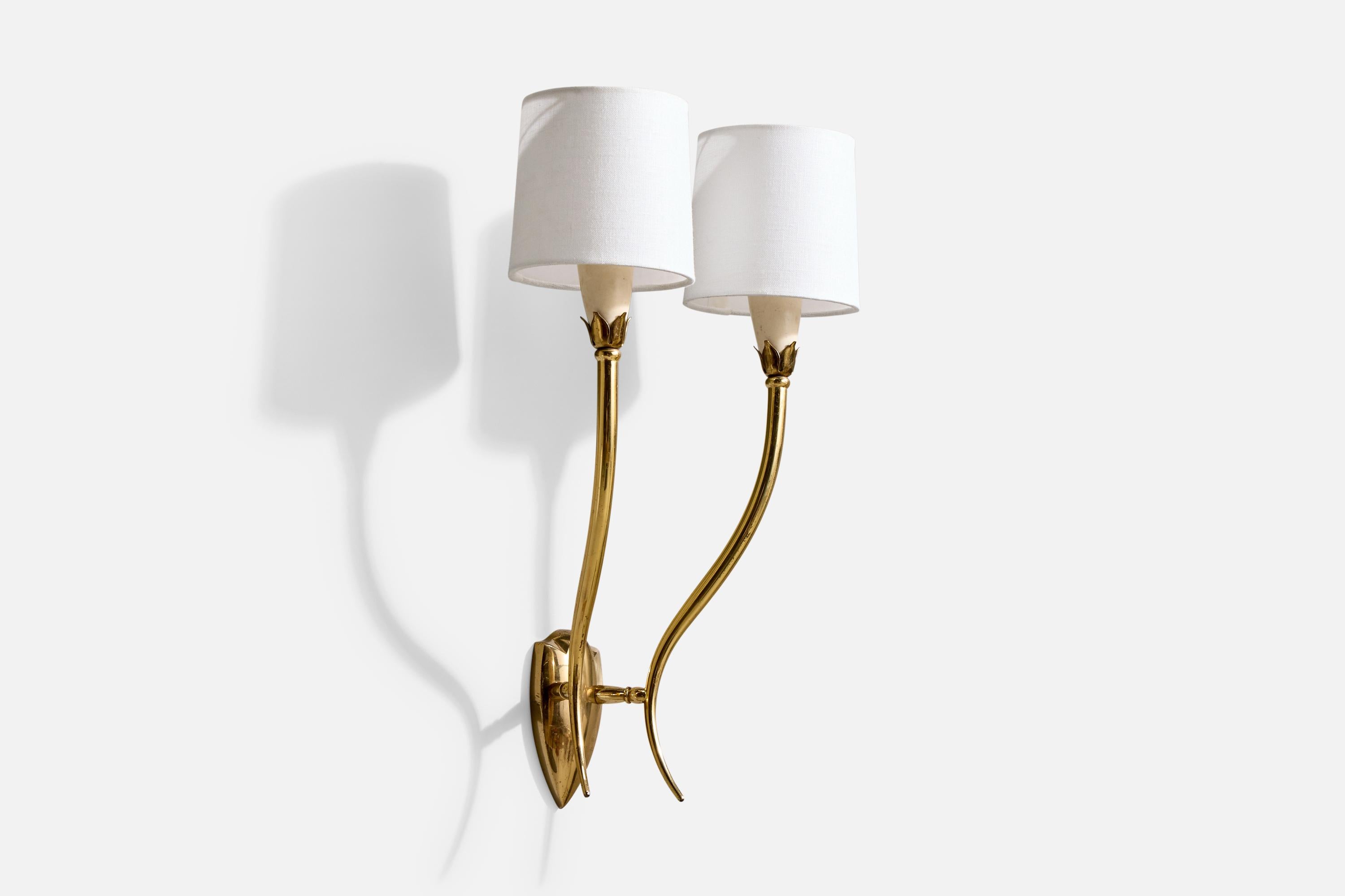 Italian Designer, Wall Lights, Brass, Metal, Fabric, Italy, 1950s In condizioni buone in vendita a High Point, NC