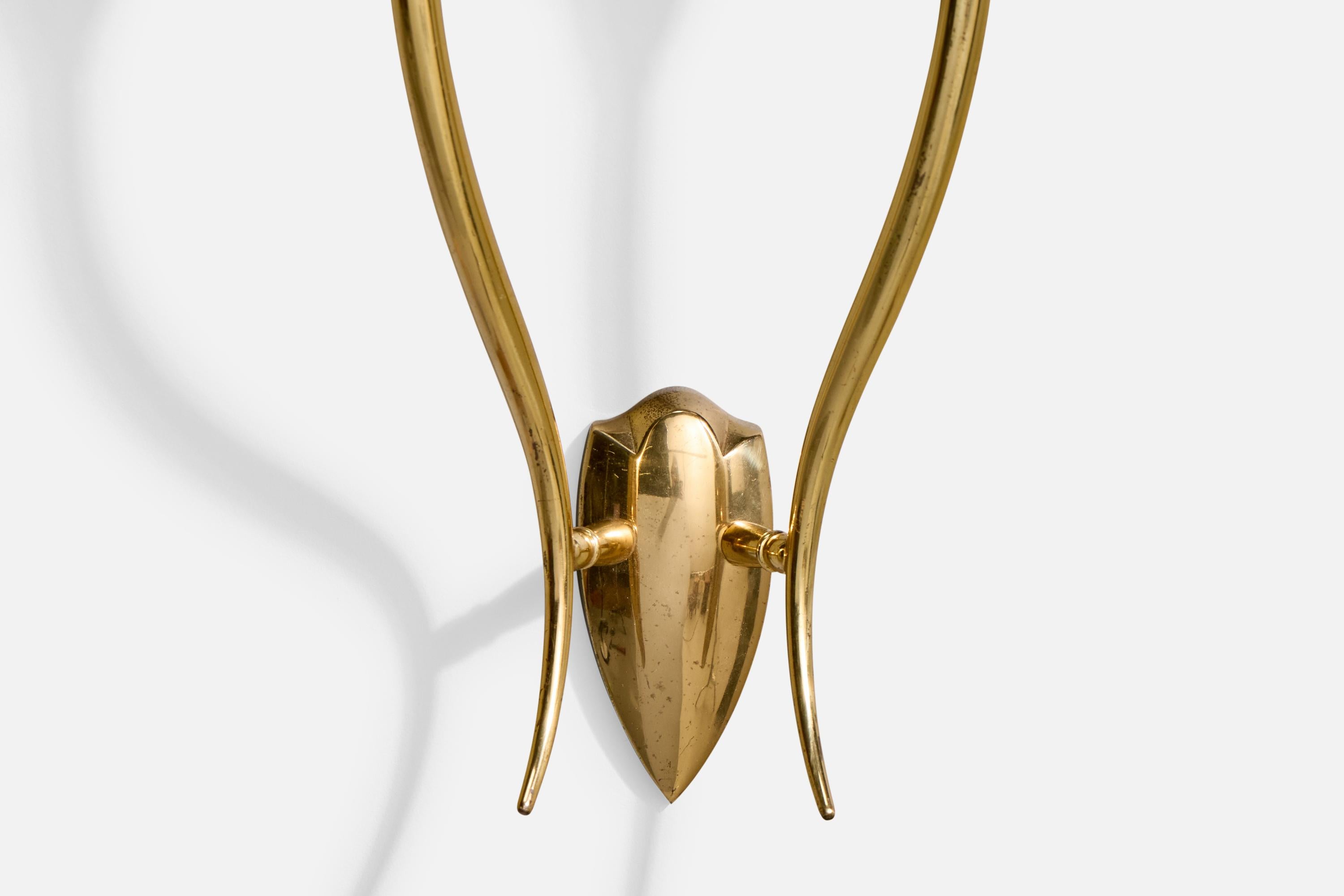 Metallo Italian Designer, Wall Lights, Brass, Metal, Fabric, Italy, 1950s in vendita