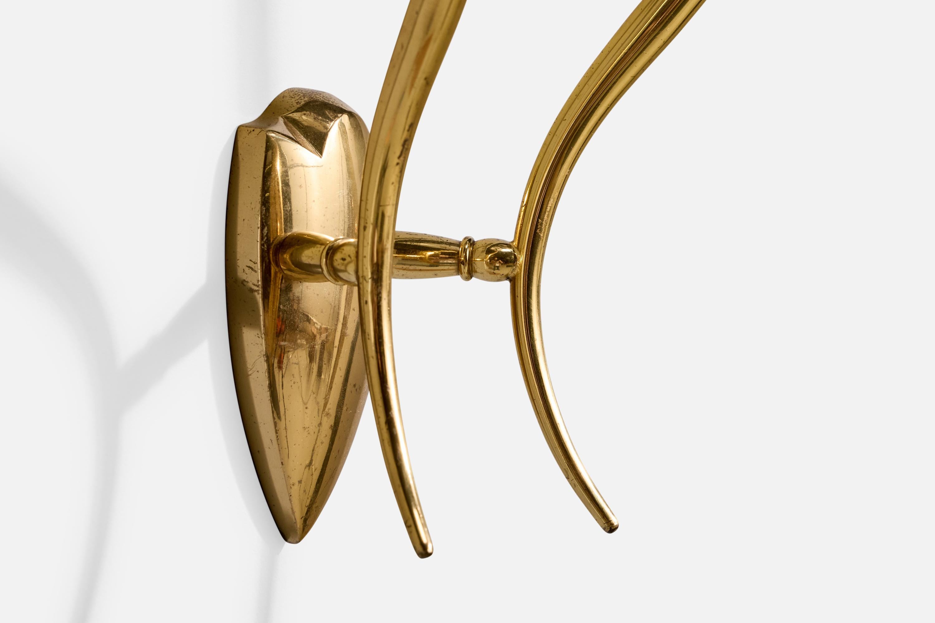 Italian Designer, Wall Lights, Brass, Metal, Fabric, Italy, 1950s in vendita 1