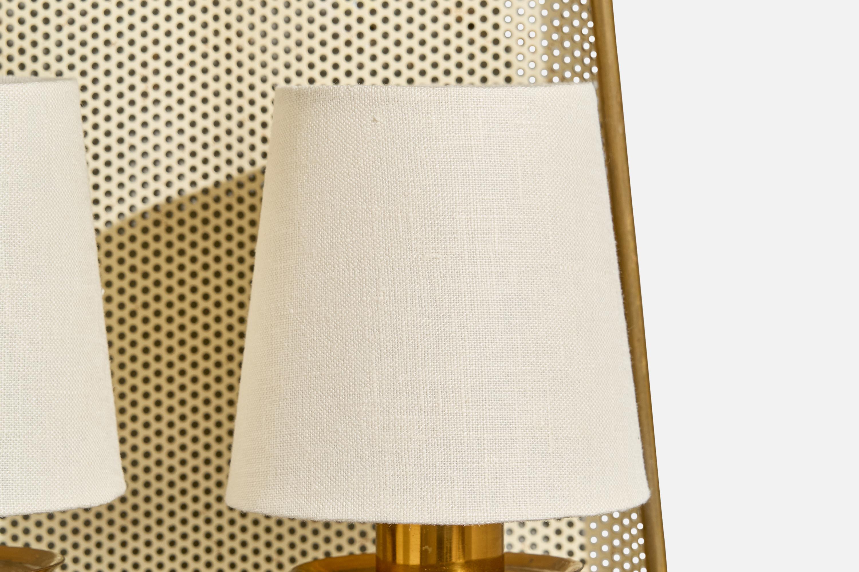 Italian Designer, Wall Lights, Brass, Metal, Fabric, Italy, 1950s For Sale 4