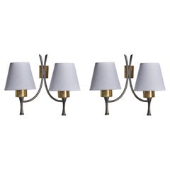 Italian Designer, Wall Lights, Brass, Metal, Fabric, Italy 1950s