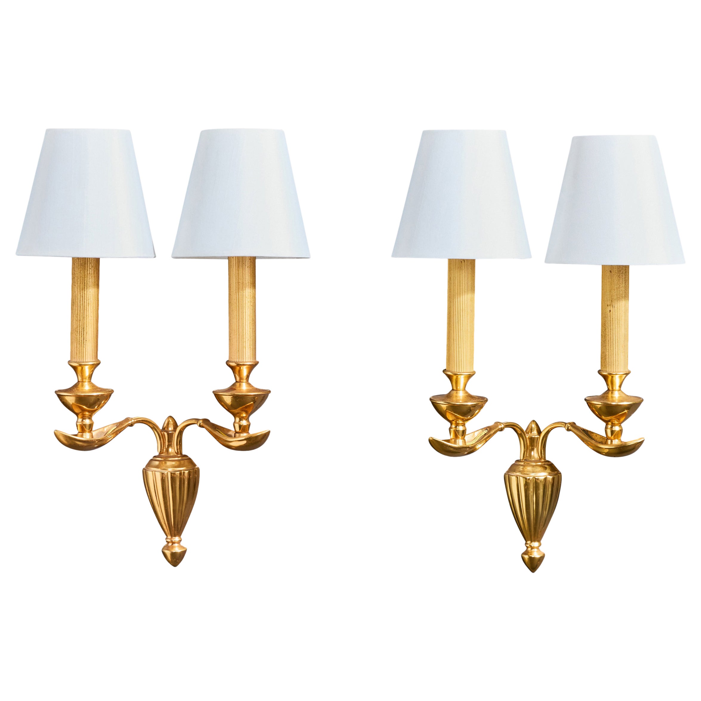 Italian Designer, Wall Lights, Brass, Metal, Fabric, Italy, 1950s