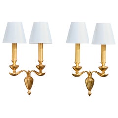 Italian Designer, Wall Lights, Brass, Metal, Fabric, Italy, 1950s