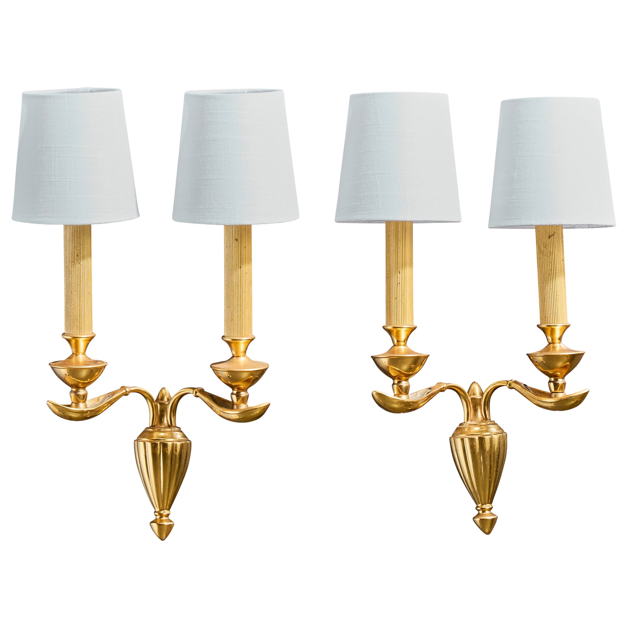 Italian Designer, Wall Lights, Brass, Metal, Fabric, Italy, 1950s