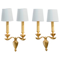 Italian Designer, Wall Lights, Brass, Metal, Fabric, Italy, 1950s