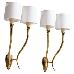Italian Designer, Wall Lights, Brass, Metal, Fabric, Italy, 1950s