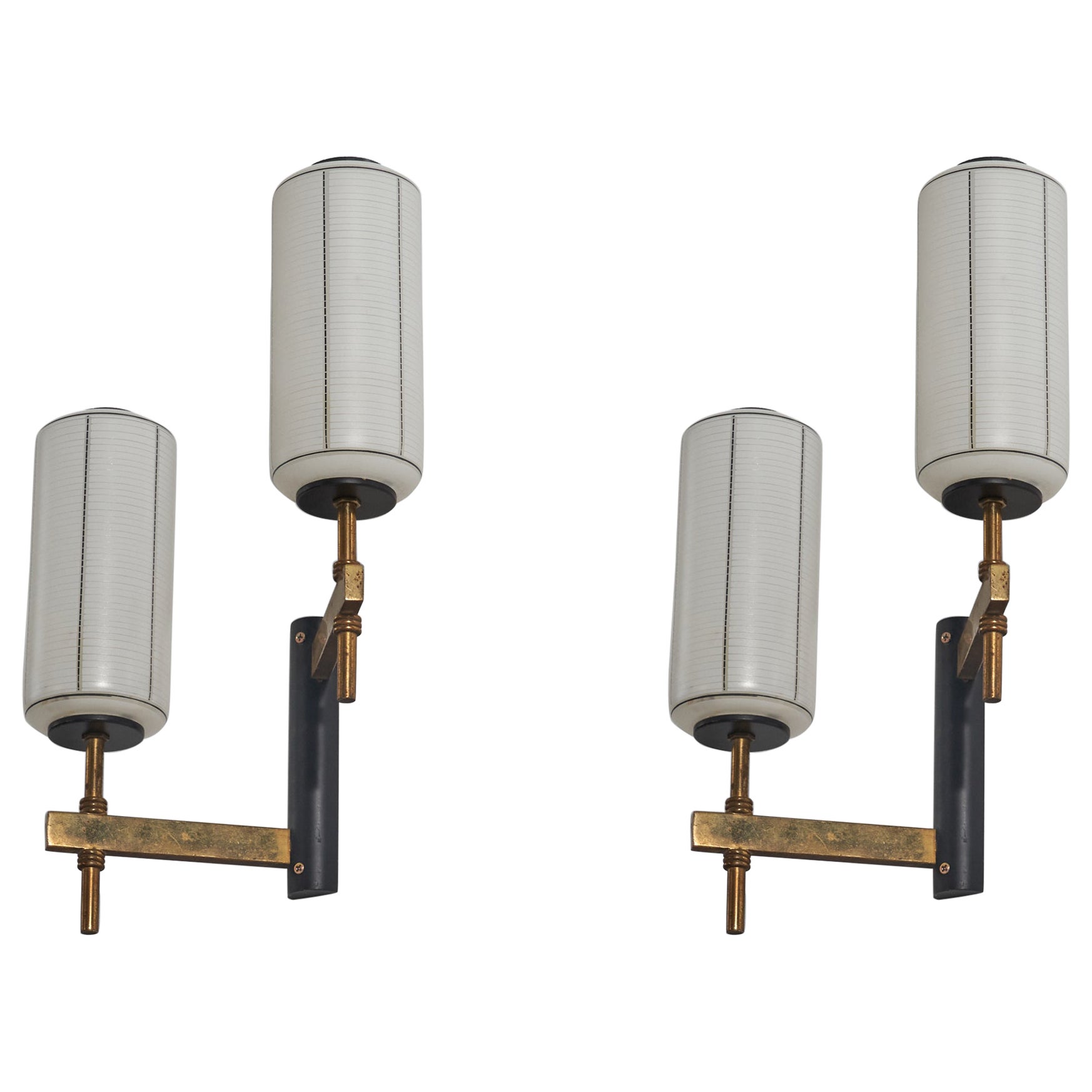 Italian Designer, Wall Lights, Brass, Glass, Metal, Italy, 1950s at 1stDibs