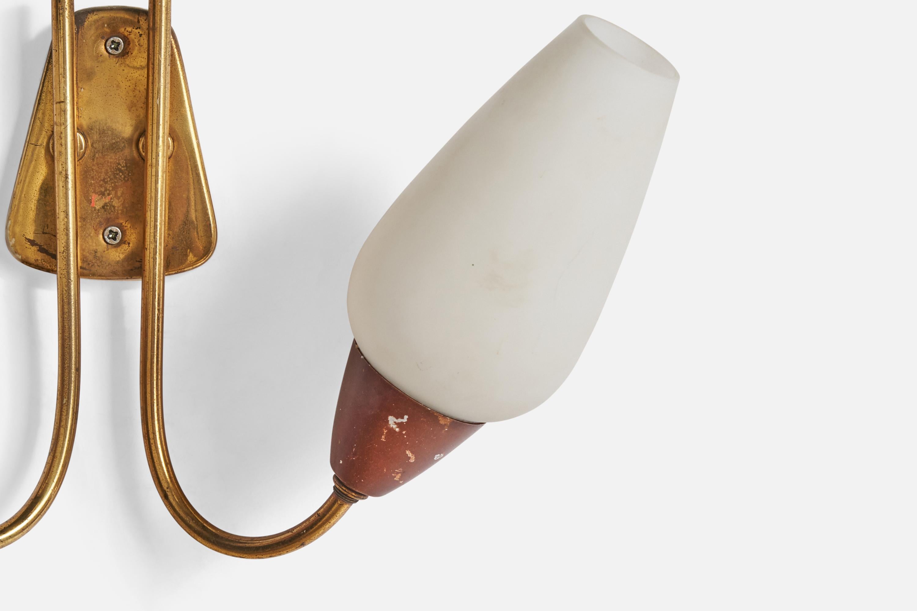 Créateur italien, appliques murales, laiton, métal, verre, Italie, années 1940 en vente 4