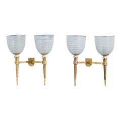 Diseñador italiano, Apliques, Latón, Metal, Vidrio, Italia, Años 1940