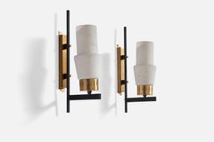Italian Designer, Wall Lights, Brass, Metal, Glass, Italy, 1950s