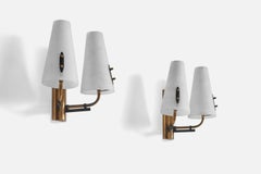 Italian Designer, Wall Lights, Brass, Metal, Glass, Italy, 1950s