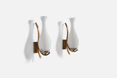 Italian Designer, Wall Lights, Brass, Metal, Glass, Italy, 1950s