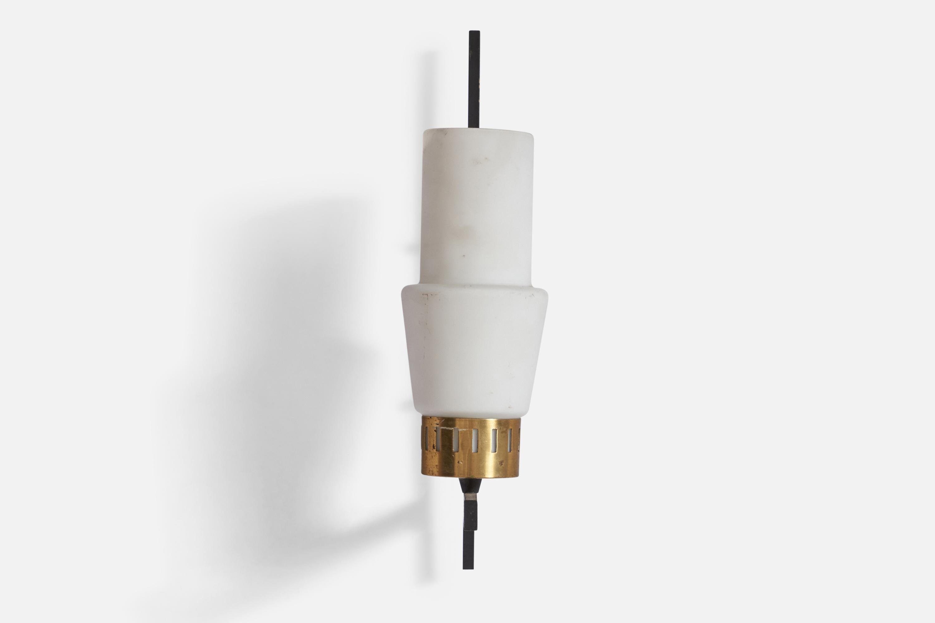 Mid-20th Century Italian Designer, Wall Lights, Brass, Metal, Glass, Italy, 1950s For Sale