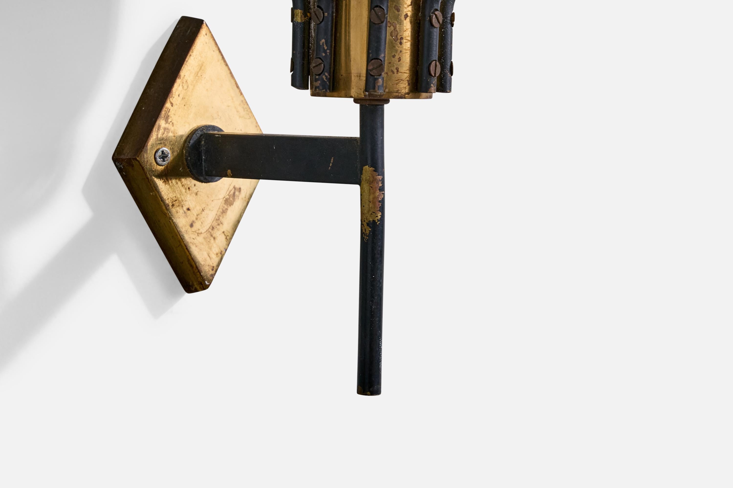 Italian Designer, Wall Lights, Brass, Metal, Glass, Italy, 1950s 2