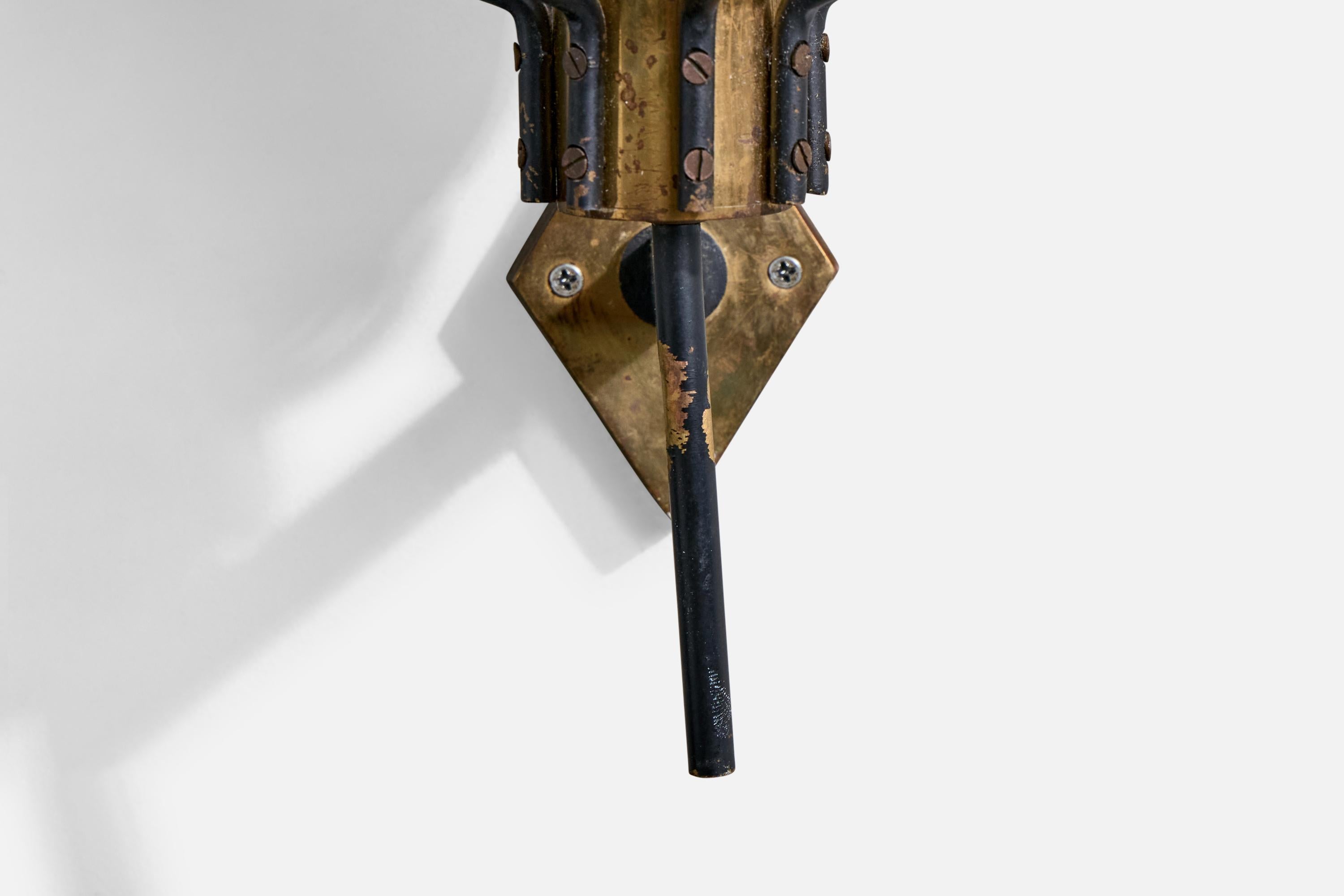 Italian Designer, Wall Lights, Brass, Metal, Glass, Italy, 1950s 3