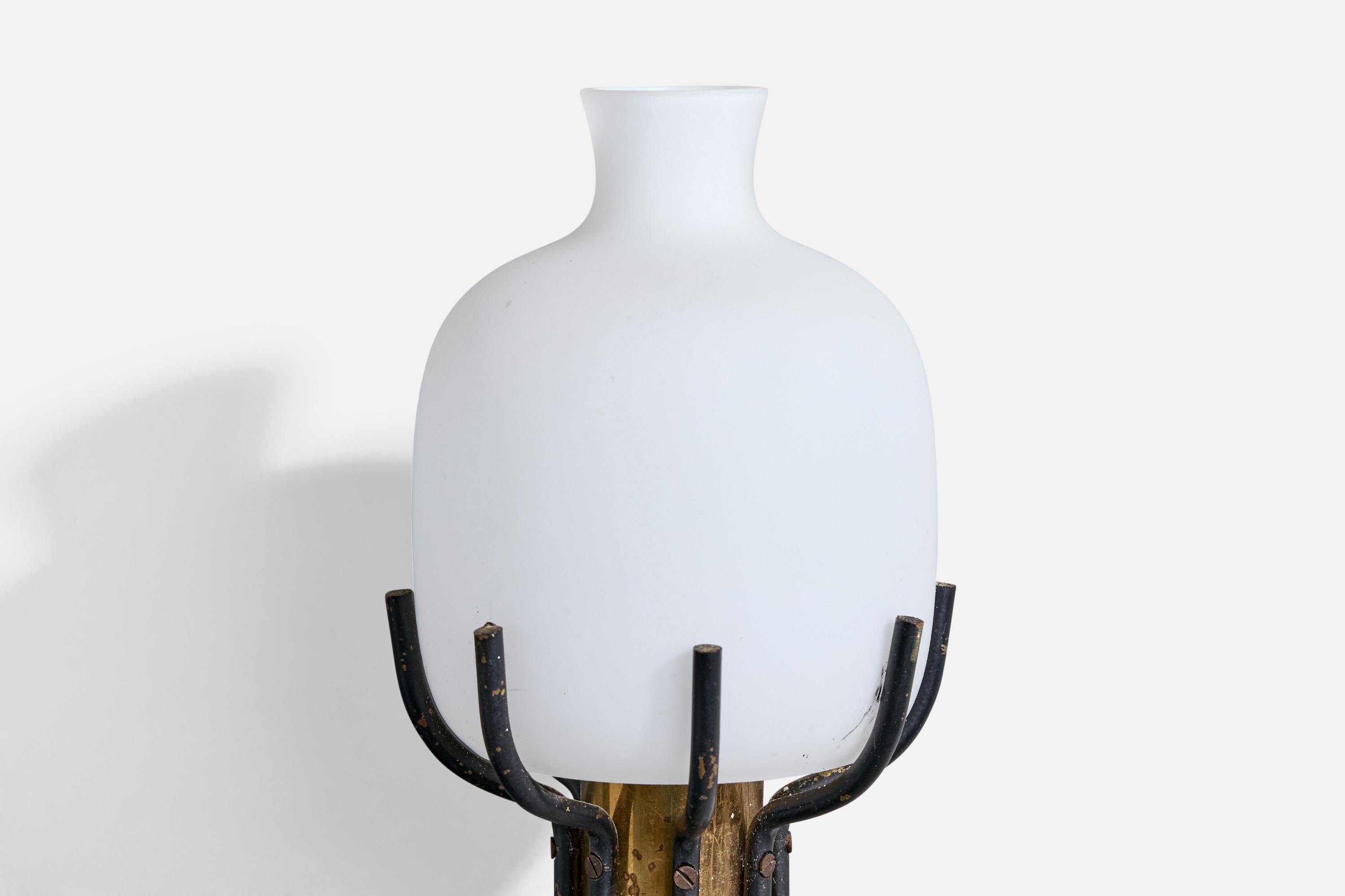 Italian Designer, Wall Lights, Brass, Metal, Glass, Italy, 1950s 4
