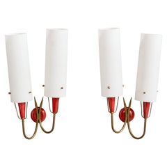 Italienische Designerin, Wandleuchten, Messing, Metall, Glas, Italien, 1950er Jahre