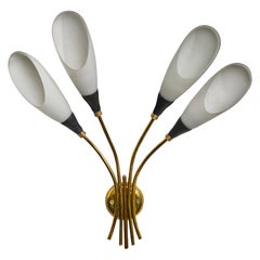 Italienische Designerin, Wandleuchten, Messing, Metall, Glas, Italien, 1950er Jahre