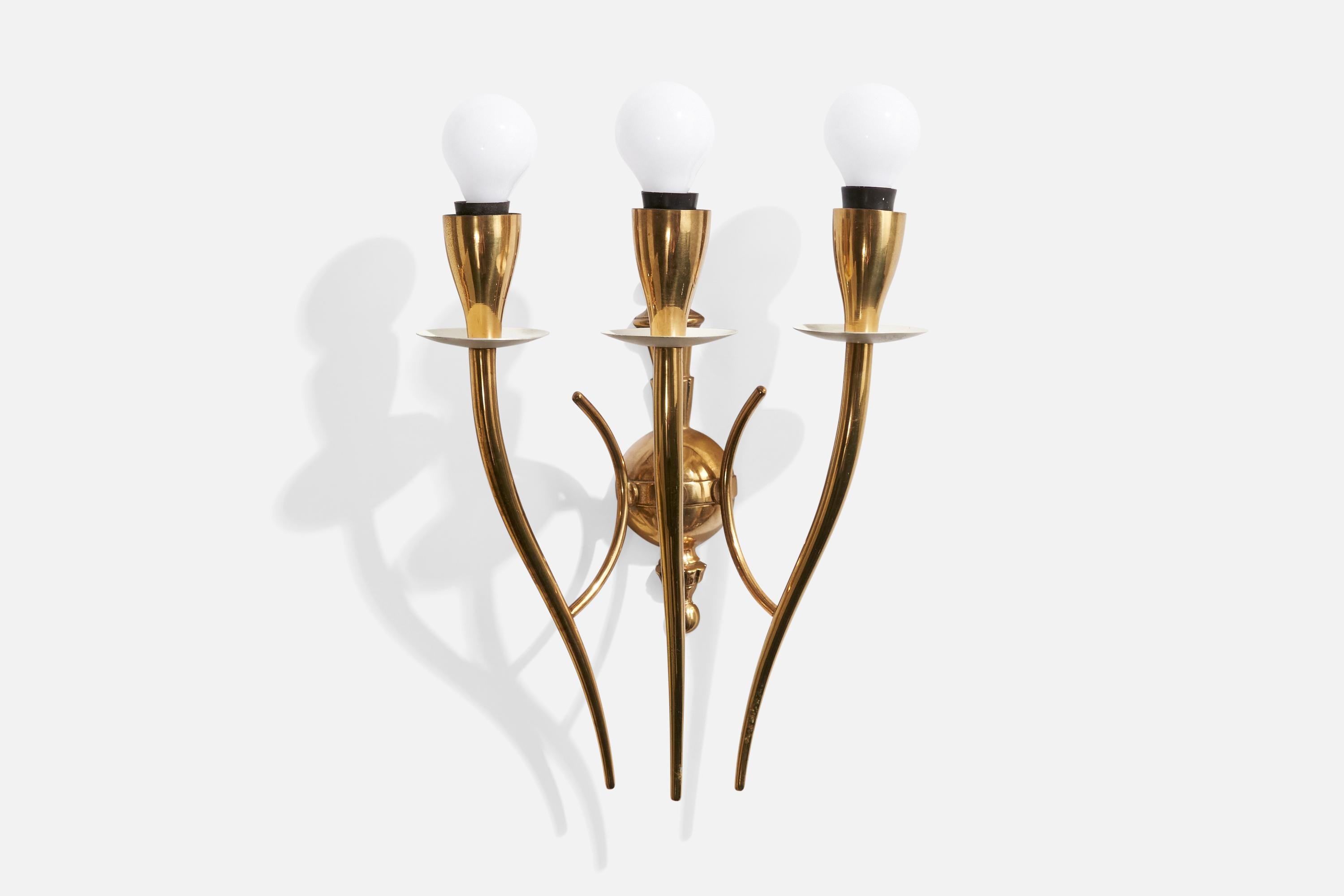 Italian Designer, Wall Lights, Brass, Metal, Italy, 1940s In Good Condition For Sale In High Point, NC