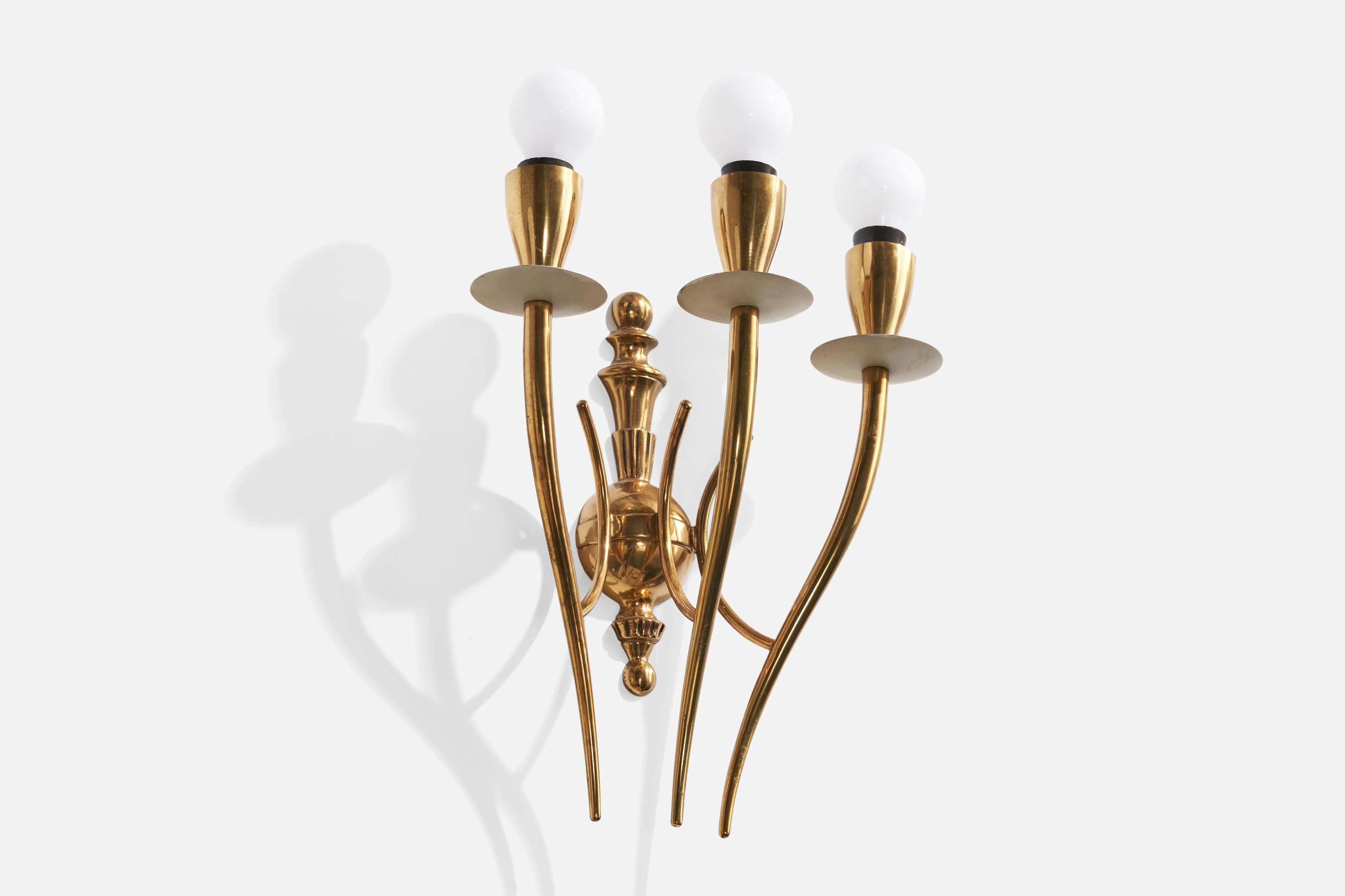 Mid-20th Century Italian Designer, Wall Lights, Brass, Metal, Italy, 1940s For Sale