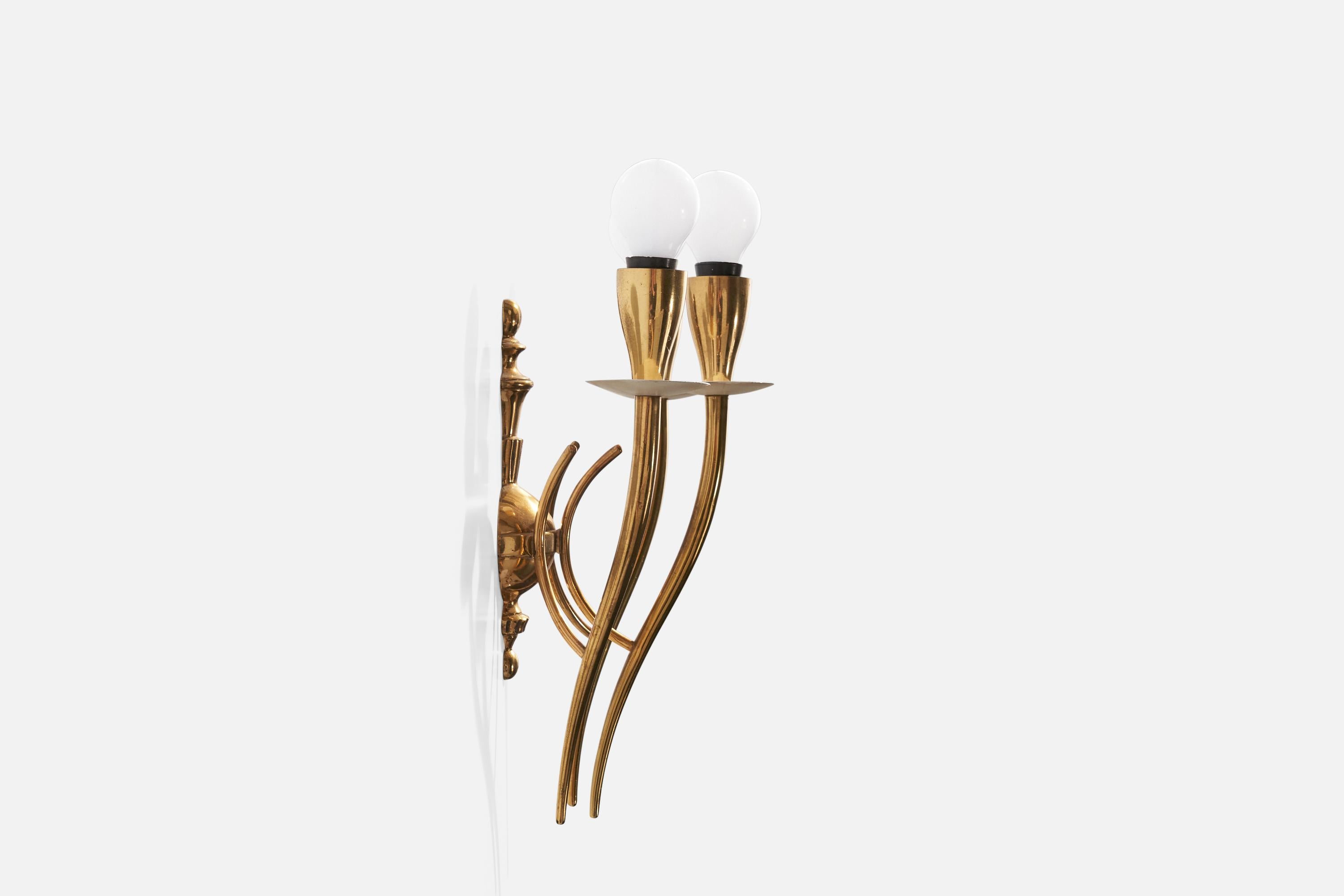 Italian Designer, Wall Lights, Brass, Metal, Italy, 1940s For Sale 1