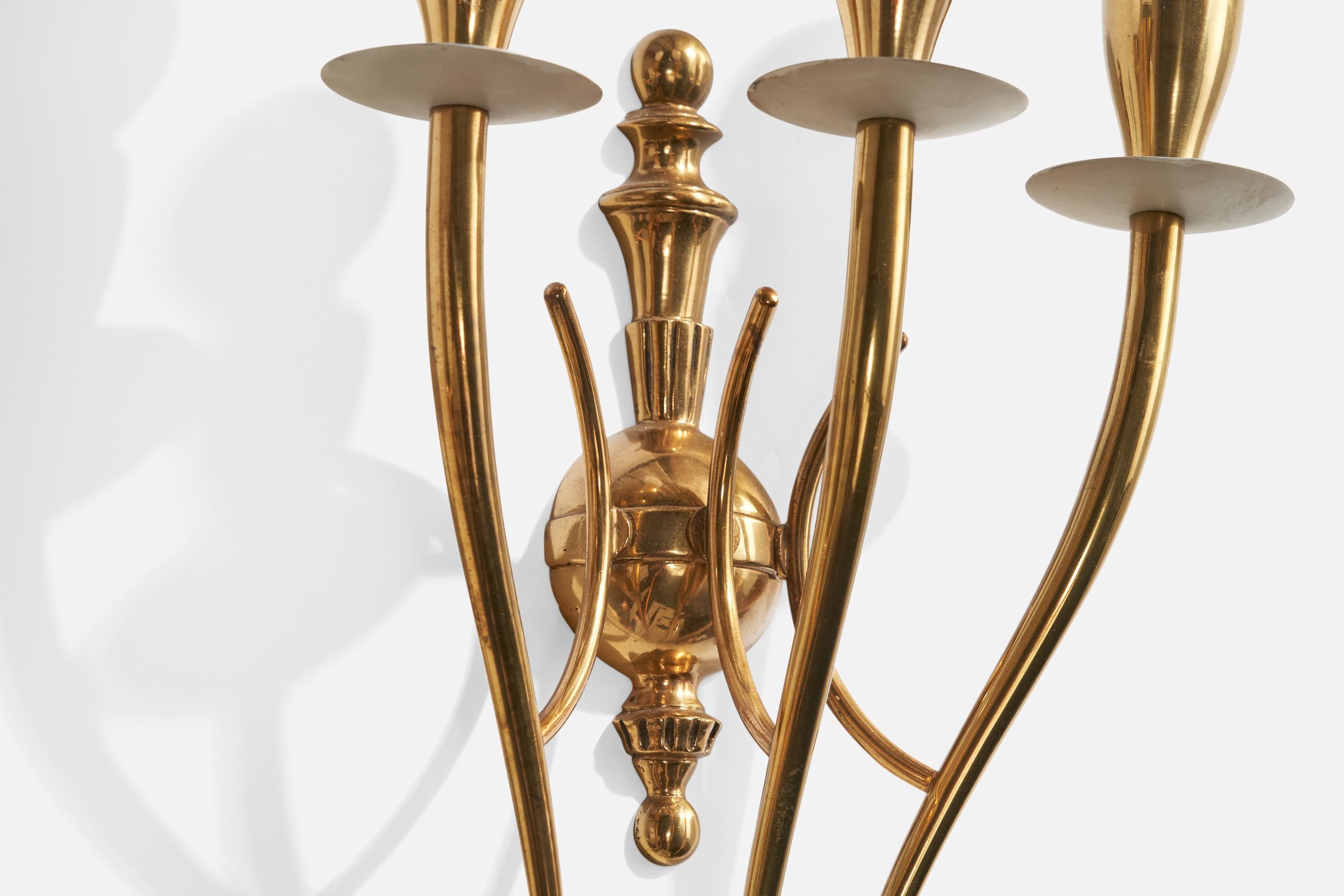 Italian Designer, Wall Lights, Brass, Metal, Italy, 1940s For Sale 2