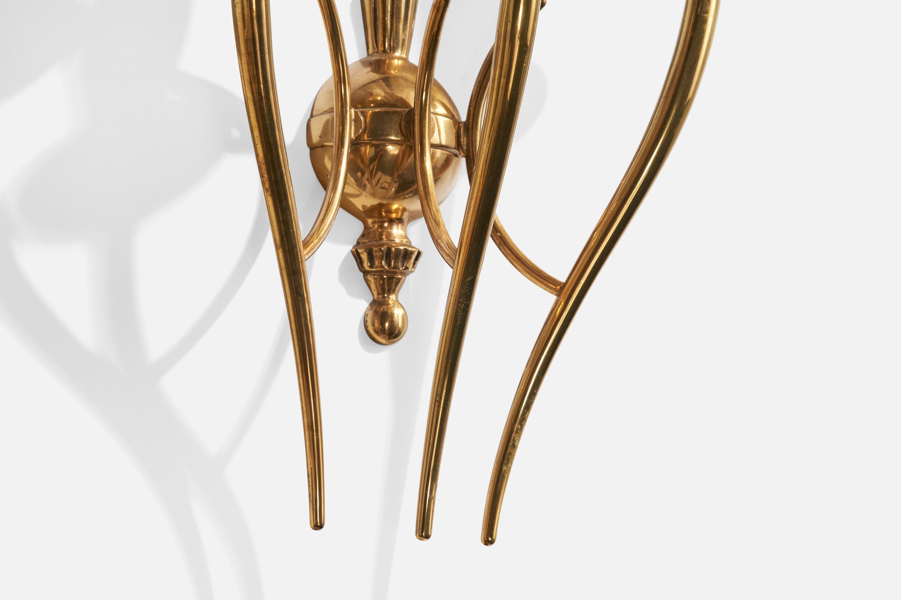 Italian Designer, Wall Lights, Brass, Metal, Italy, 1940s For Sale 3