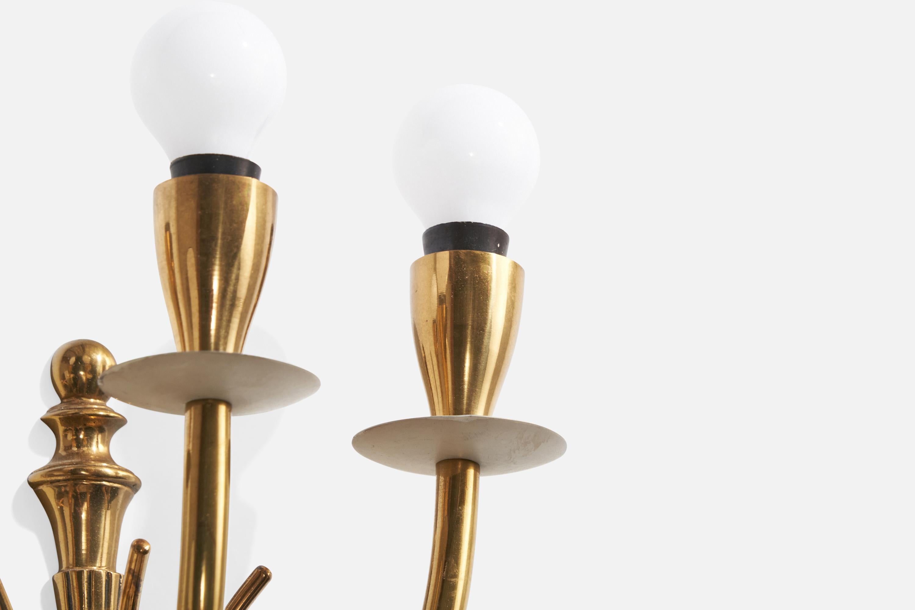 Italian Designer, Wall Lights, Brass, Metal, Italy, 1940s For Sale 4