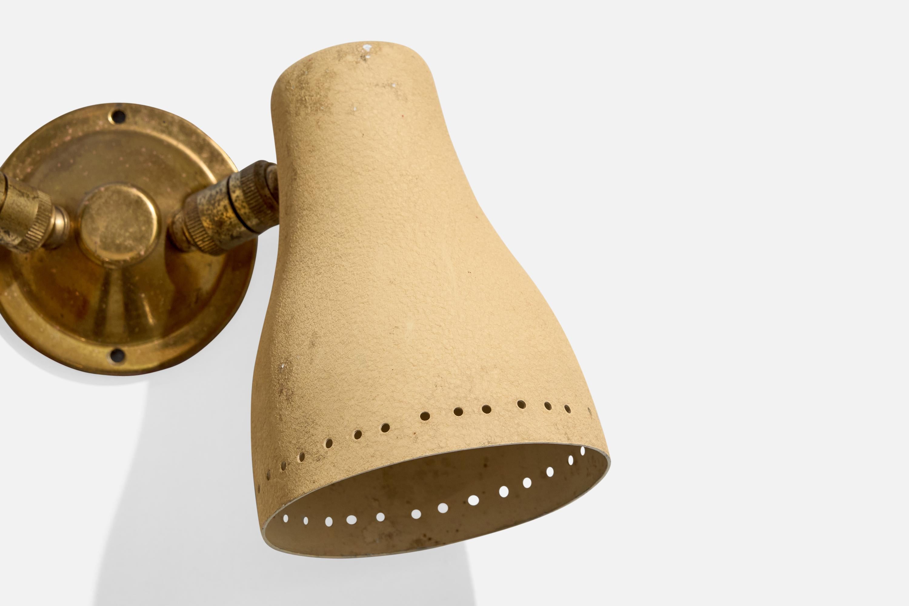 Italian Designer, Wall Lights, Brass, Metal, Italy, 1950s For Sale 6